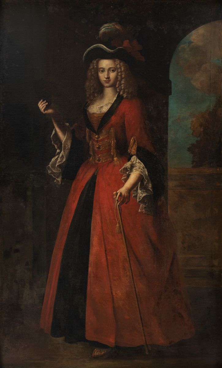 Scuola Dell'italia Settentrionale, Secolo XVIII - Ritratto di Dama, a Figura Intera, in Abito Ros...