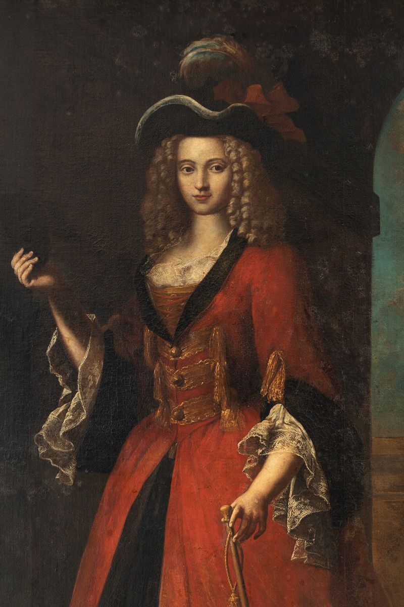 Scuola Dell'italia Settentrionale, Secolo XVIII - Ritratto di Dama, a Figura Intera, in Abito Ros...