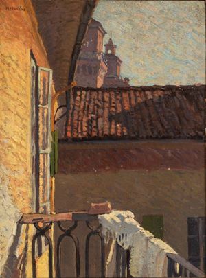 The Estense Castle of Ferrara from the terrace of the Righini house