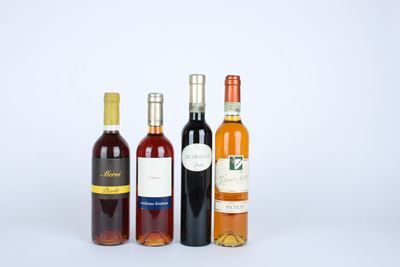 Selezione di Vini Dolci del Friuli, comprese etichette di Meroi e Dorigo