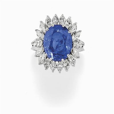 Anello in Oro Bianco 18k, Zaffiro e Diamanti