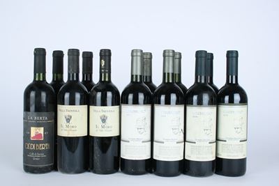 Selezione di vini da Tenuta Villa Trentola e Giovanna Madonia, incluse riserve Sangiovese di Roma...