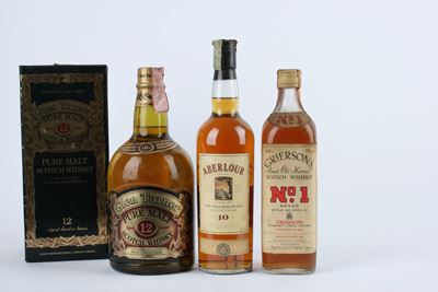 Selezione di Scotch Whisky, Aberlour 10 YO, Glen Turner 12 YO e Griersons N1