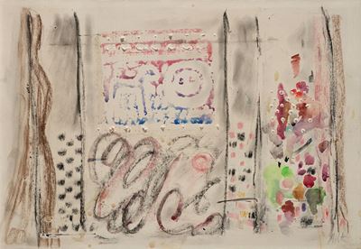 Senza titolo, tempera, carboncino e pastello su carta