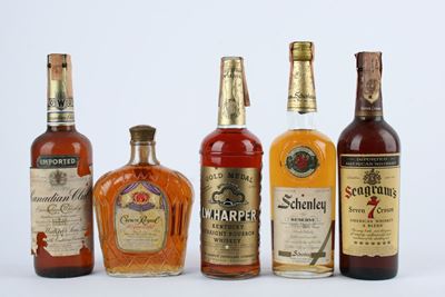 Selezione di Whiskey del Canada e degli USA, assortimento di 4 bottiglie