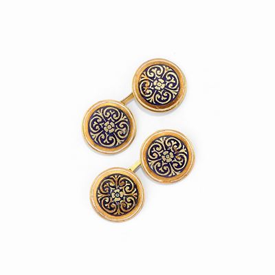 Due Coppie di Polsini in Oro Giallo 18k e Smalto