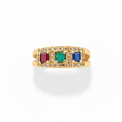 Anello in Oro Giallo 18k con Pietre Sintetiche Colorate ed Incolori