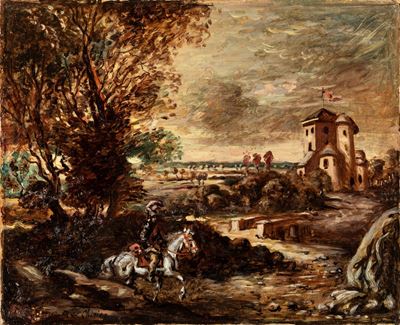 Cavaliere verso il Castello, olio su tela