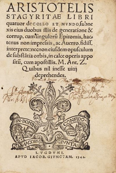 Aristotelis Stagyritae Libri Quatuor De Coelo Et Mundo [...]