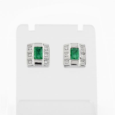 Orecchini in Oro Bianco 18k, Diamanti e Smeraldi
