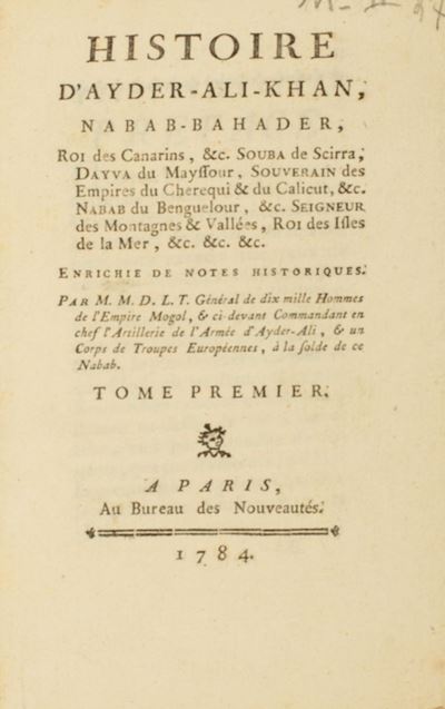 Histoire D’ayder-ali-khan Nabab-bahader Roi Des Canarins.