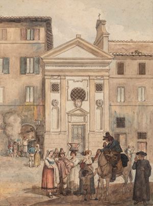 Pinelli Bartolomeo - Rome, life in front of the church of S. Omobono