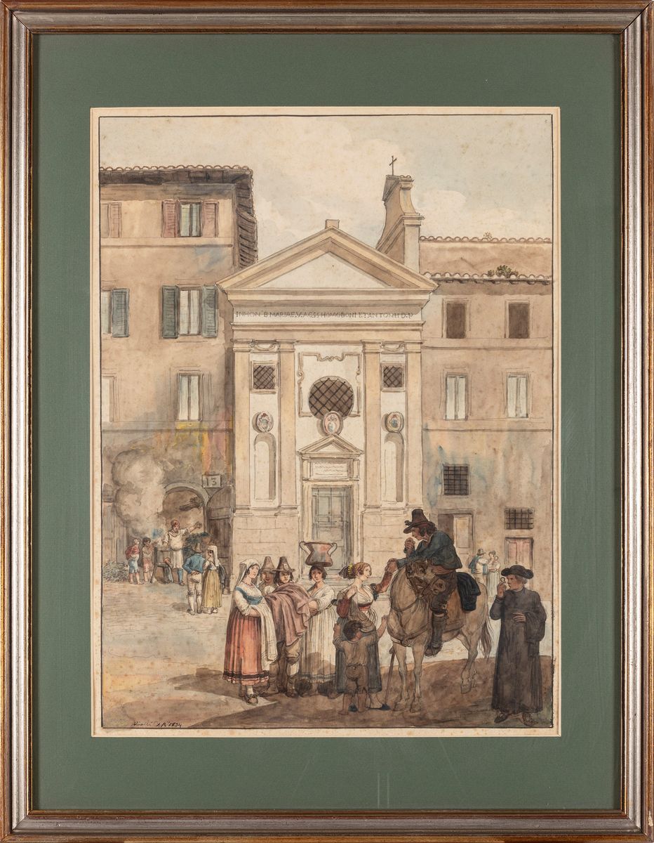 Bartolomeo Pinelli - Roma, Vita Davanti la Chiesa di S. Omobono