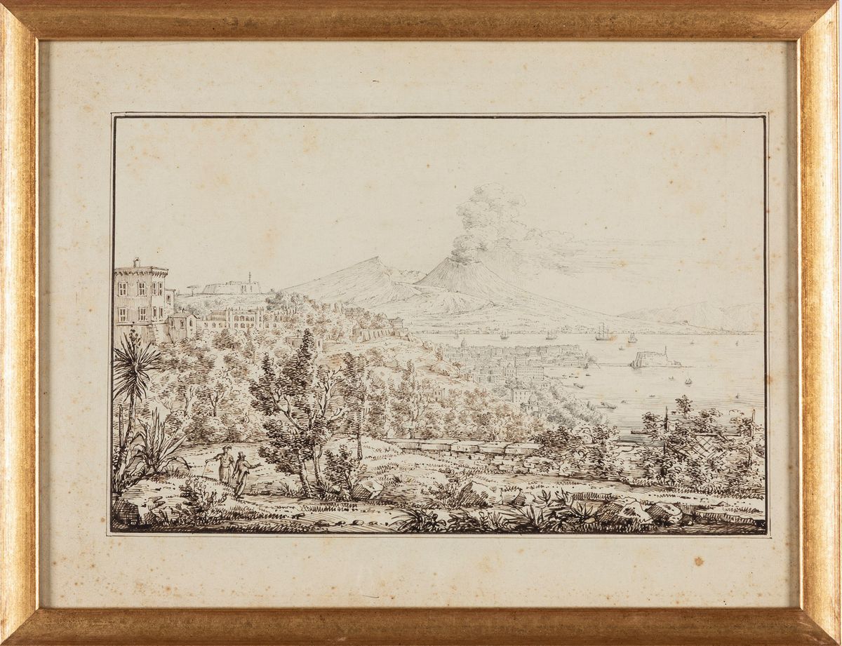 Antonio Senape - Coppia di Vedute con la Baia di Napoli