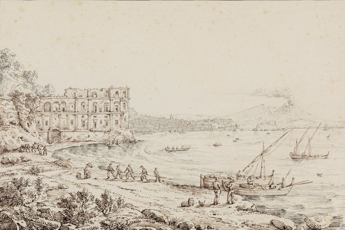 Antonio Senape - Coppia di Vedute con la Baia di Napoli