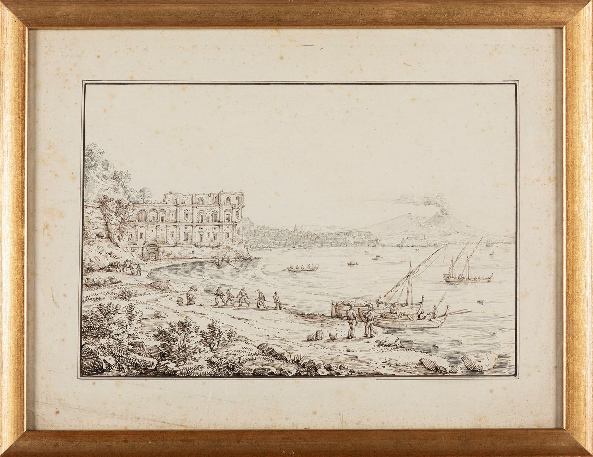 Antonio Senape - Coppia di Vedute con la Baia di Napoli