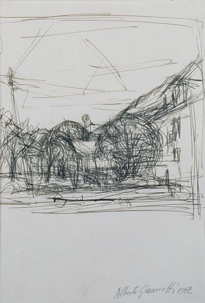 Paesaggio a Stampa, inchiostro su carta da lettere, 1952