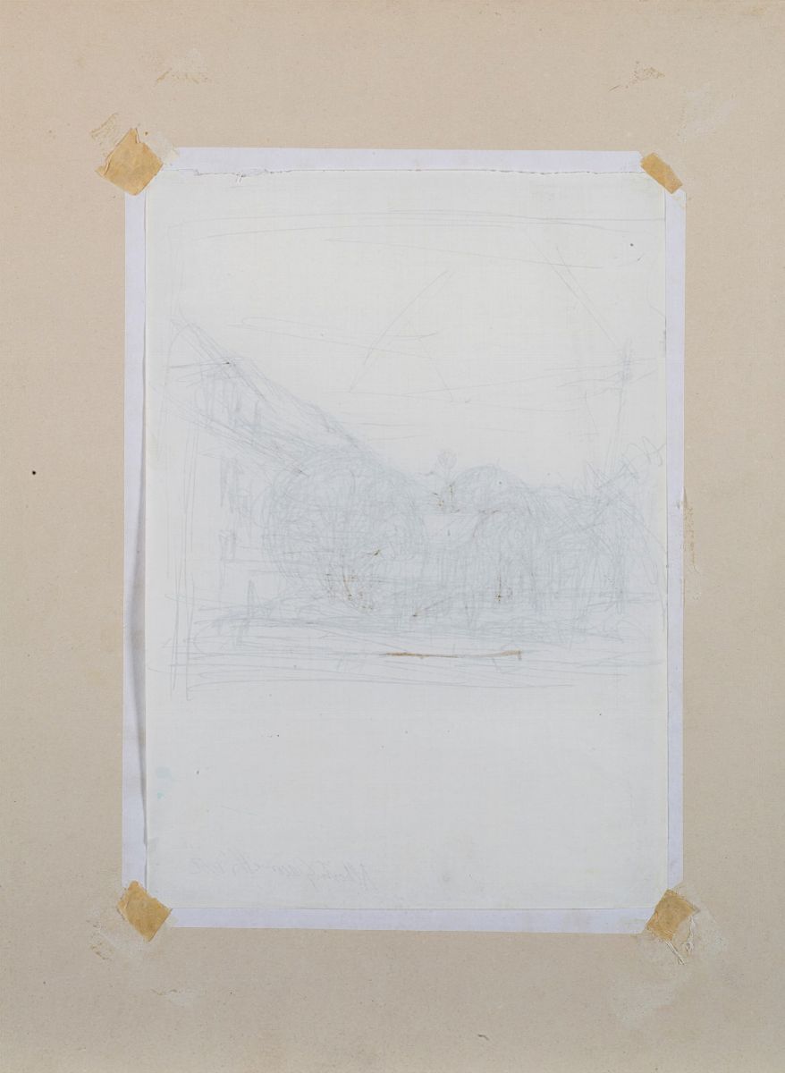 Alberto Giacometti - Paesaggio a Stampa, inchiostro su carta da lettere, 1952