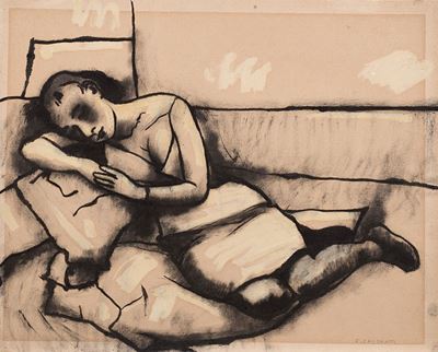 Dormiente - tempera, inchiostro e carboncino su carta