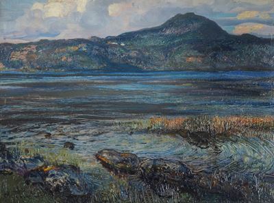 Sulle rive del lago Maggiore, olio su cartone