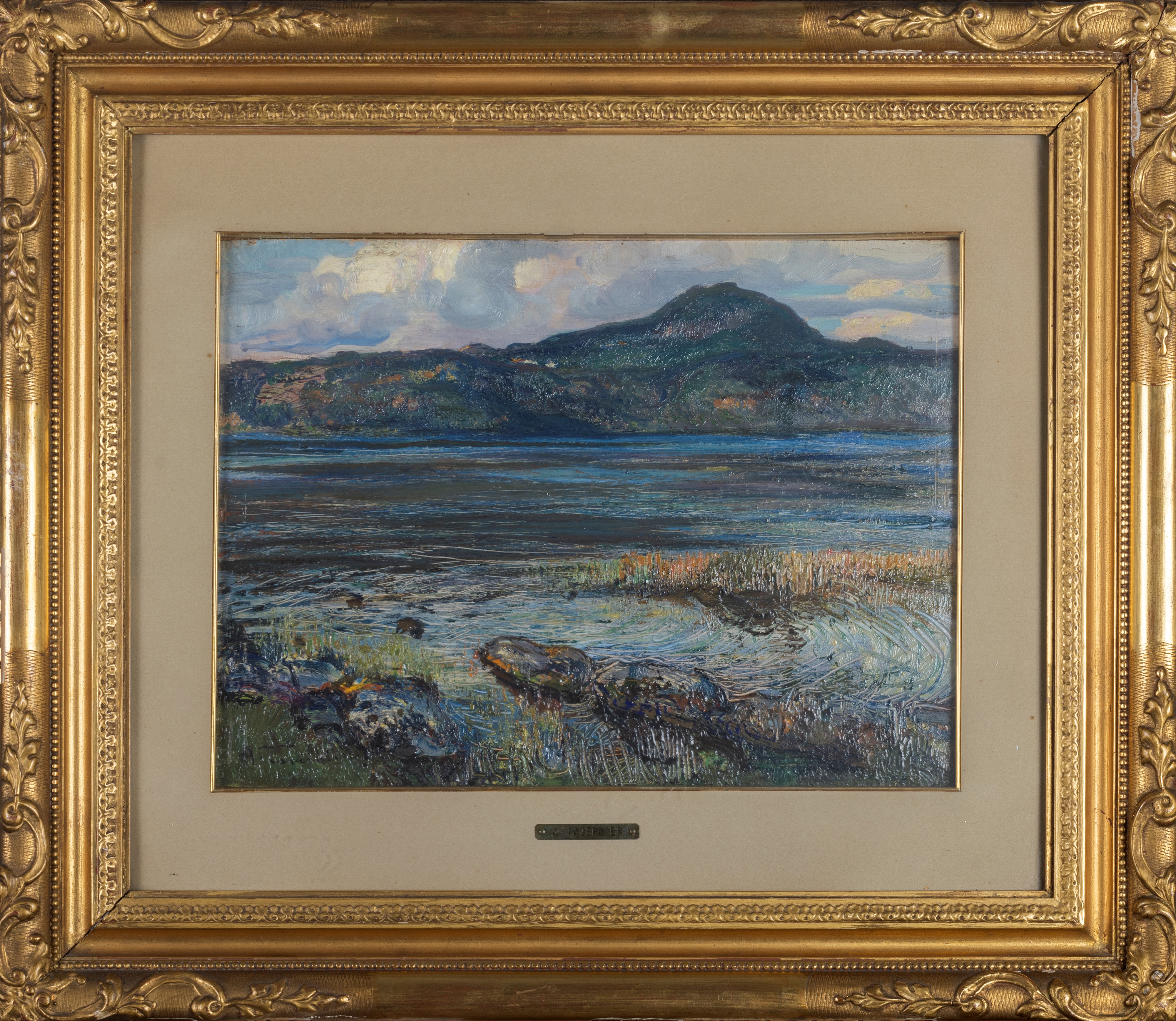 Andrea Tavernier - Sulle rive del lago Maggiore, olio su cartone