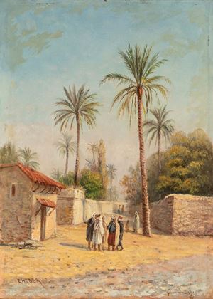 Huber Ernst - Biskra, chat under the palm trees