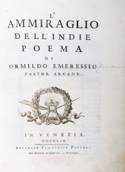 L'ammiraglio Dell'indie Poema di Ormildo Emeressio [alvise Querini]
