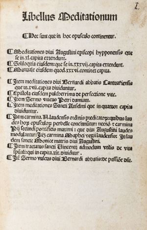 Augustinus, Aurelius - Meditationes - Soliloquia - Pseudo- Bernardus Claravallensis: Meditationes...