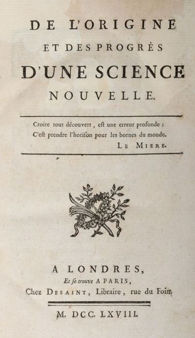 De L'origine Et Des Progres D'une Science Nouvelle