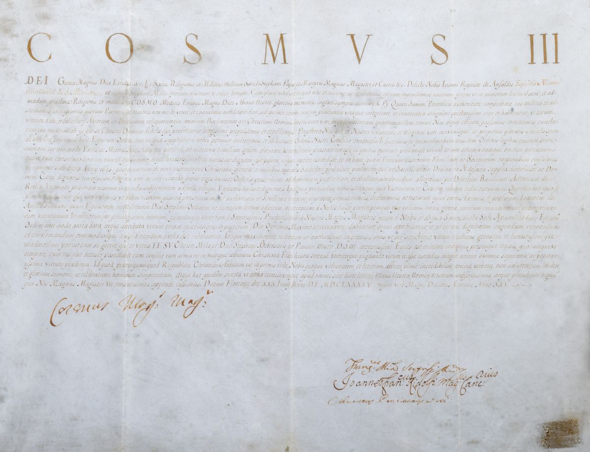 Cosimo III De' Medici, Giovanni Battista Ansaldo - Diploma