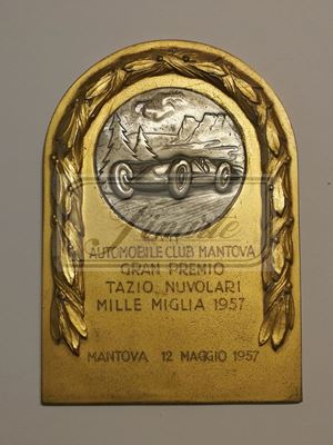 Targa premio dell&#39;Automobile Club di Mantova a M. Guarnieri per la partecipazione al Gran Premio Tazio Nuvolari Mille Miglia 1957