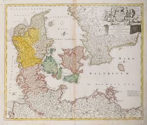 Danimarca -  Cartografia  - Homann, Johann Baptist - Regni Daniae in quo sunt Ducatus Holsatia et Slesvicum Insulæ..