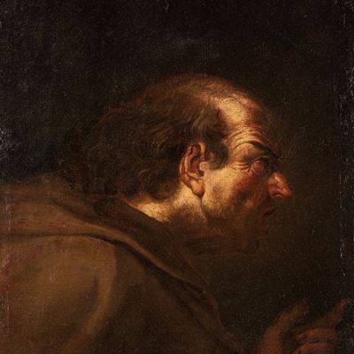 Figura virile di profilo, olio su tela (frammento)