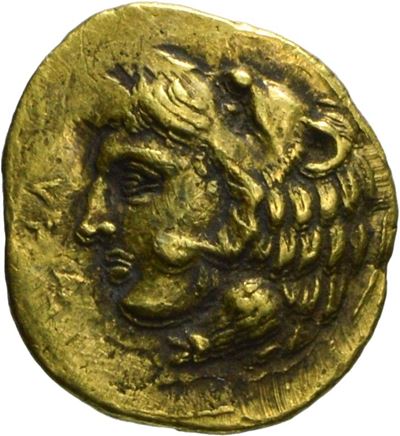 Moneta con Busto di Ercole e Testa di Aretusa, 405-400 a.C.