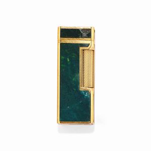 A 18k yellow gold and jasper lighter, Bulgari, with box, defects
