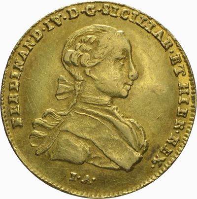 Ferdinando IV di Borbone, Ducato 6, emissione 1763, Napoli, oro, 8,36 g, 12,25 mm