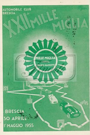 Cartolina XXII Mille Miglia del 1955, versione di colore verde