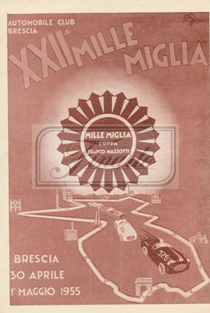Cartolina XXII Mille Miglia del 1955, versione di colore marrone