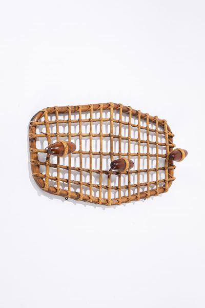 Appendiabiti in canna d'India e rattan, ca. 1950