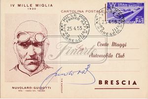 Postcard of the XX Mille Miglia of 1953, signed by Giovanni Battista Guidoti