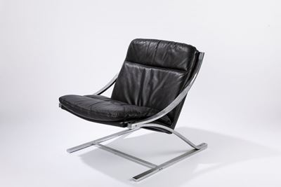 Zeta Chair, poltroncina in acciaio cromato e pelle, 1968