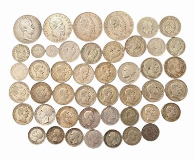 Lotto di 46 monete in argento del Regno d’Italia (Carlo Alberto - Vittorio Emanuele III)