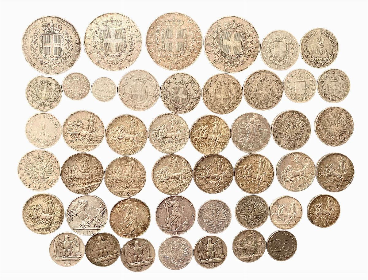 Regno D'italia - Lotto di 46 monete in argento del Regno d’Italia (Carlo Alberto - Vittorio Emanu...