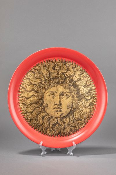 Vassoio in metallo serigrafato con motivo solare