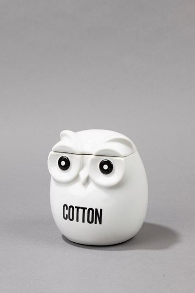 Gufo, contenitore portacotone in ceramica serigrafata