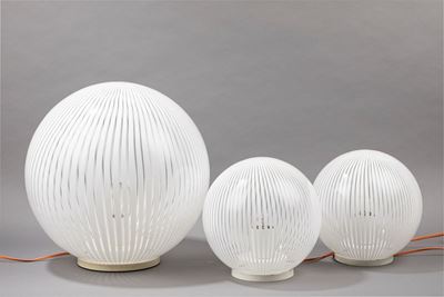 Lampade da tavolo della serie 'Tessuto', vetro soffiato e metallo verniciato bianco, 1982