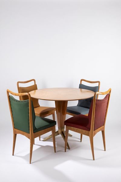 Set di tavolo e quattro sedie, legno e metallo, circa 1950