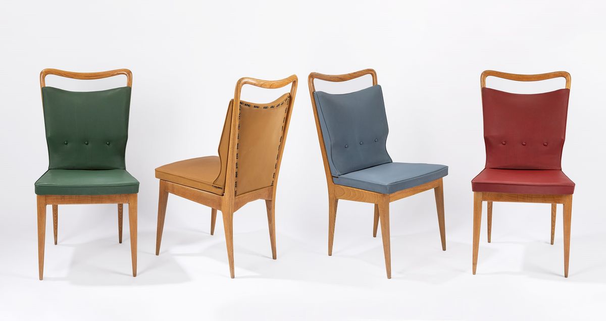 Isa, Bergamo - Set di tavolo e quattro sedie, legno e metallo, circa 1950