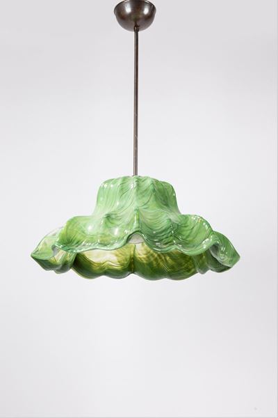 Lampada a sospensione 'Ninfea', vetro soffiato verde, 1965