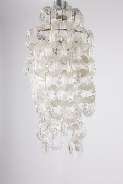 Lampadario, vetro di Murano e struttura in metallo, 1970 ca.